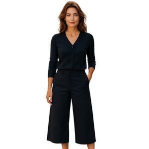 Theory Zeta c flats Crop Wide Leg Black Cotton pant-size 8